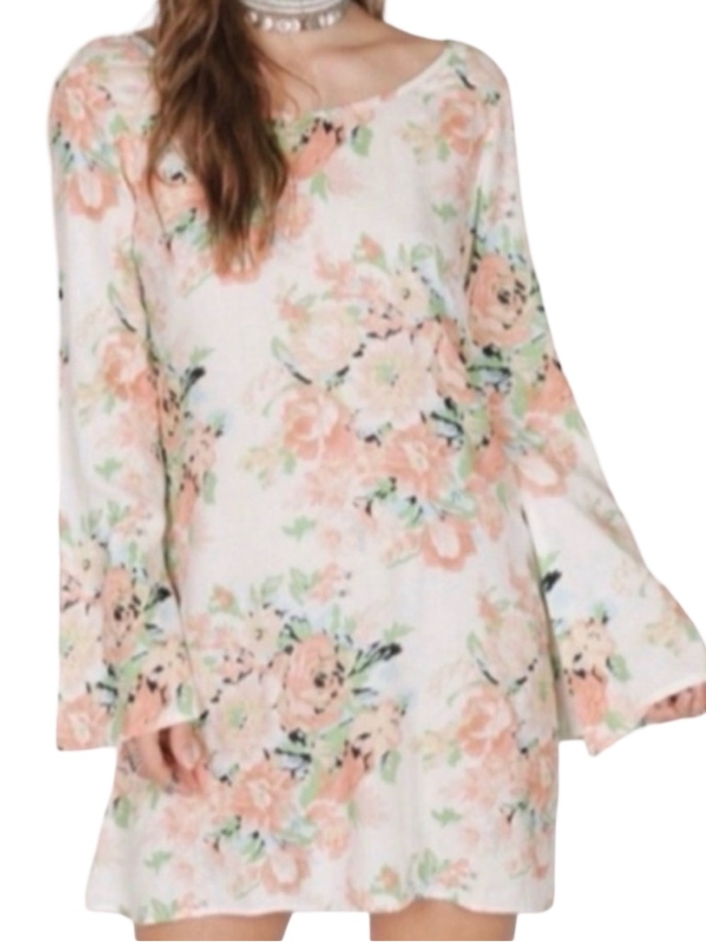 NWT  Anthropologie Raga Romantic Scoop Back Bell Sleeve Mini Dress Small